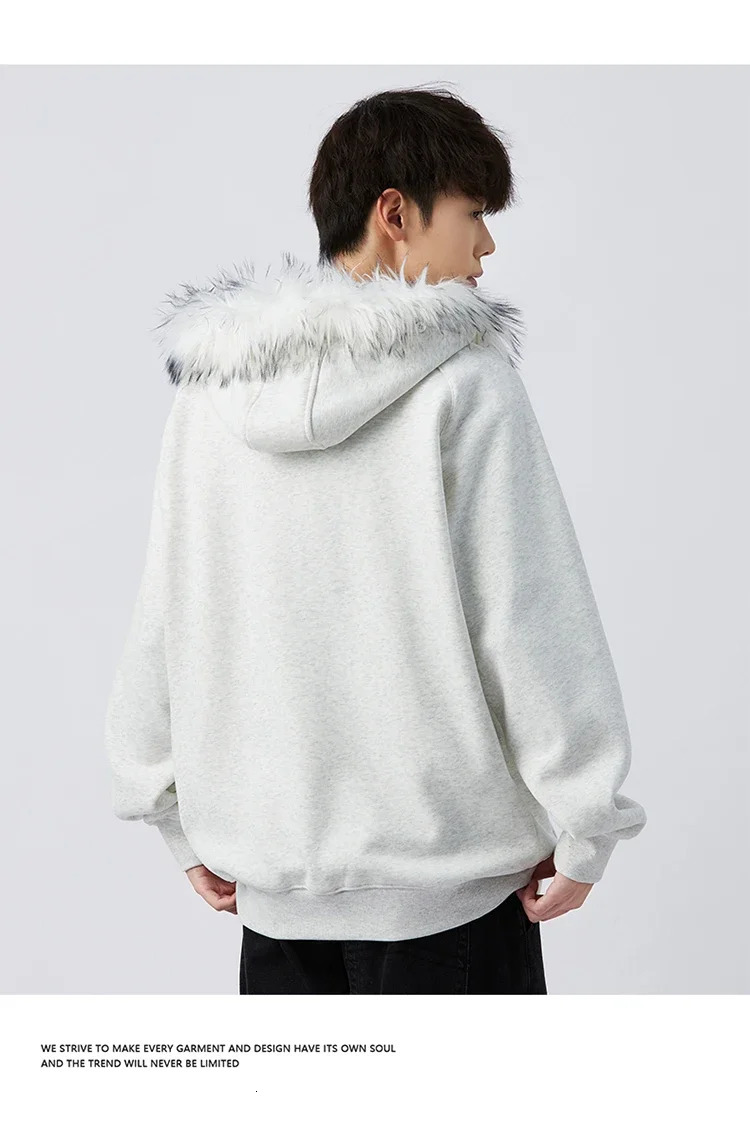 Casual Y2K Zipper Hoodie Mens Fur Collar Harajuku Streetwear Hip Hop Zipper Sweatshirt Retro Rock Loose Punk EMO Jacket 250211