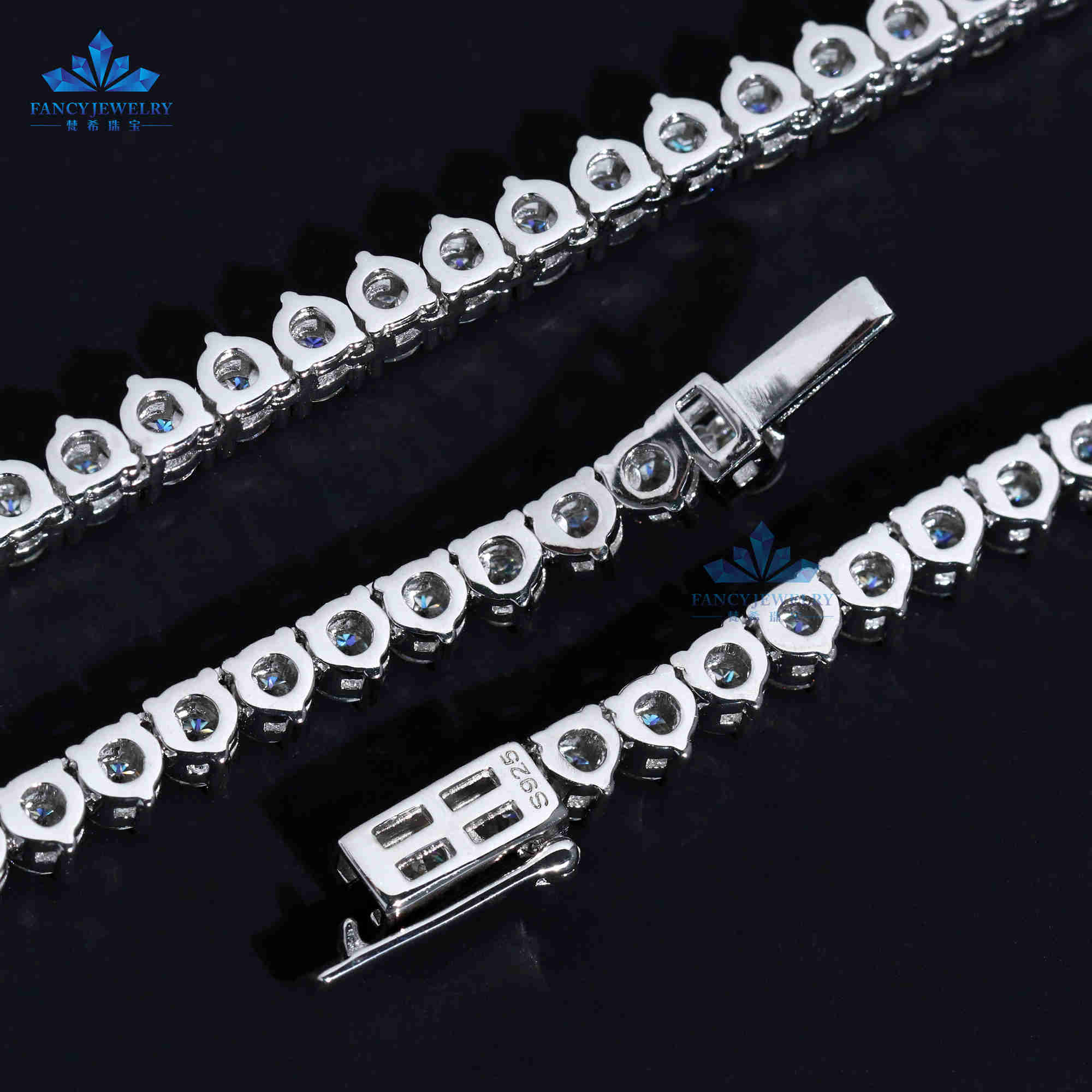 High-End 3mm GRA VVS Moissanite Iced Tennis Chain 3Prong Bracelet with Diamond Tester Gift Gold Plated Link Chain for Parties