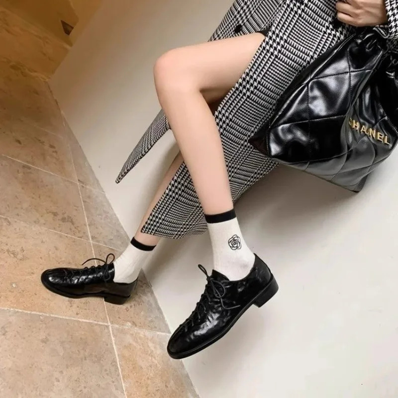 Leather Lace Oxford Basic Block Heel Womens High Foot Derby Outdoor Sports Shoes 250218