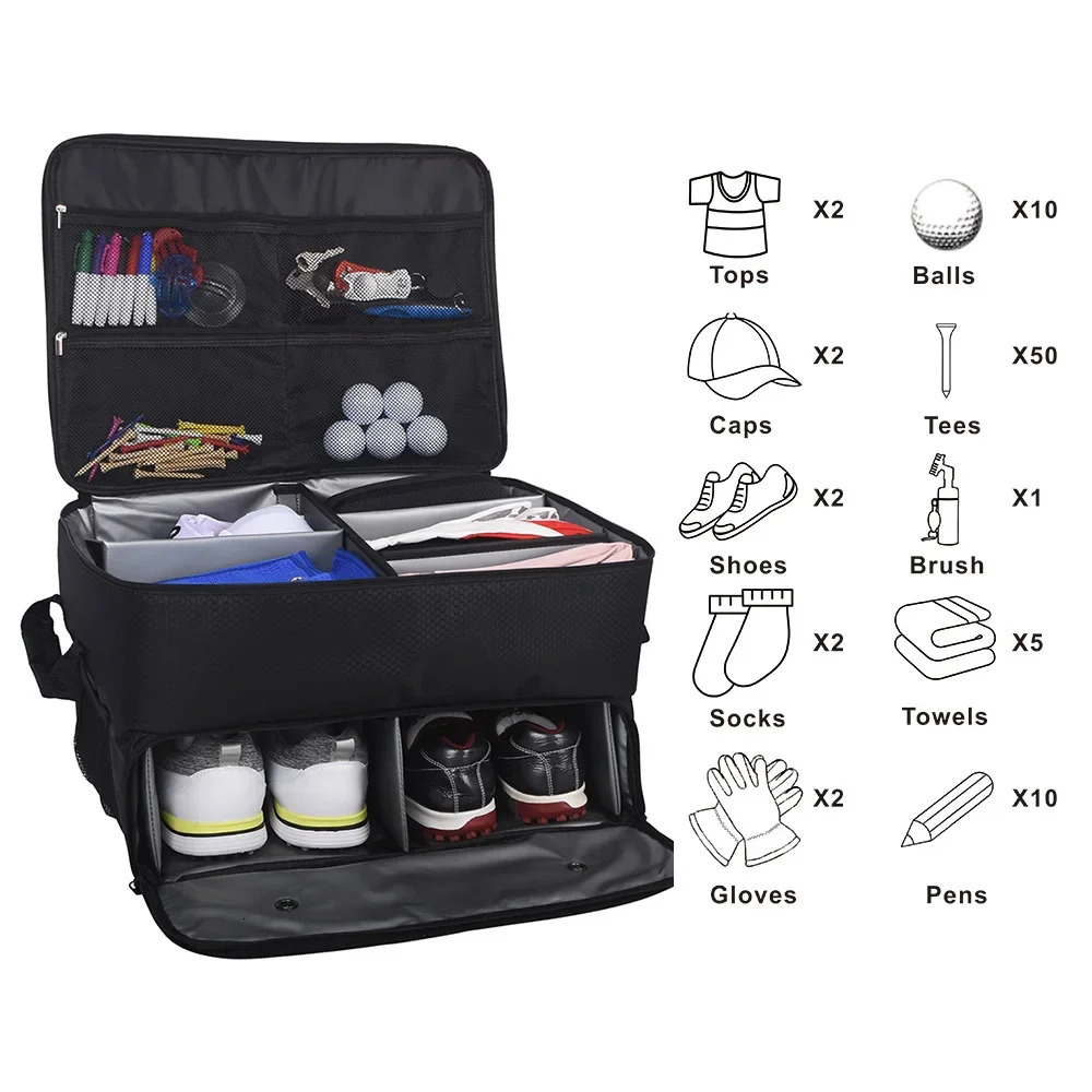Golf Trunk Organizer Waterproof Car Golf Shoes Bag with Large Golf Storage Box for Shoes Balls Tees Clothes Gloves Accessories 250214