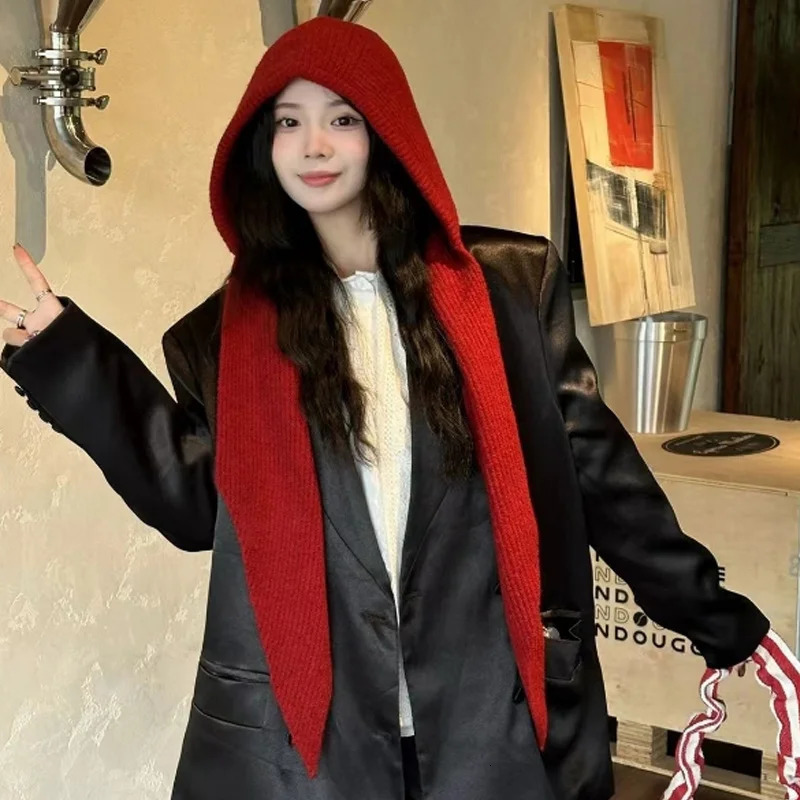 2025 est Knitted Balaclava Autumn Winter Solid Color Warm Beanie Shawl Earmuffs Hat Versatile Wool Hat For Women250214