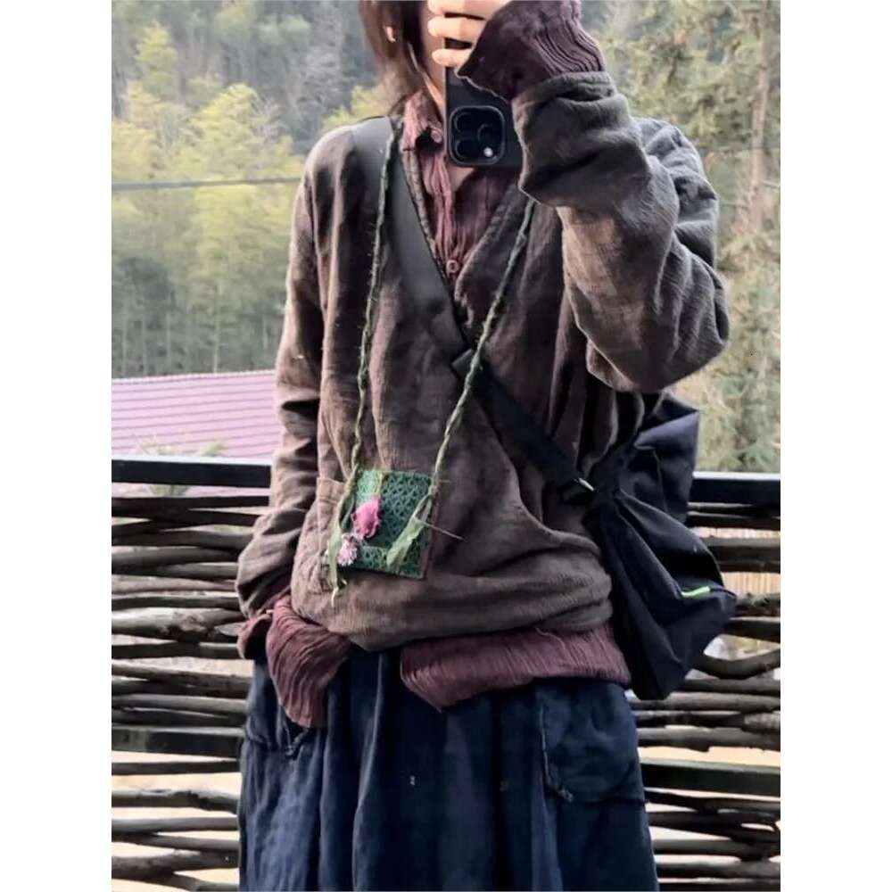 Women Loose Spring Summer Vintage En Blouse Ladies V Neck Shirt Female Short Tops 2025