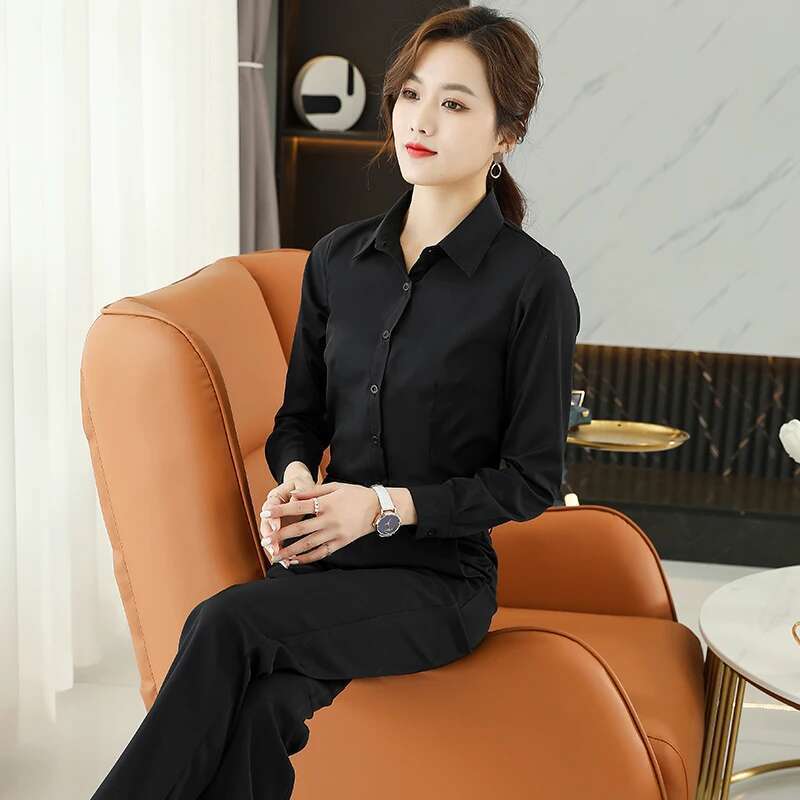 Formal Dress Long Sleeve Blouse New Black Shirt Tops 2024 Fashion Women Clothing Basic White Shirts OL Blouses