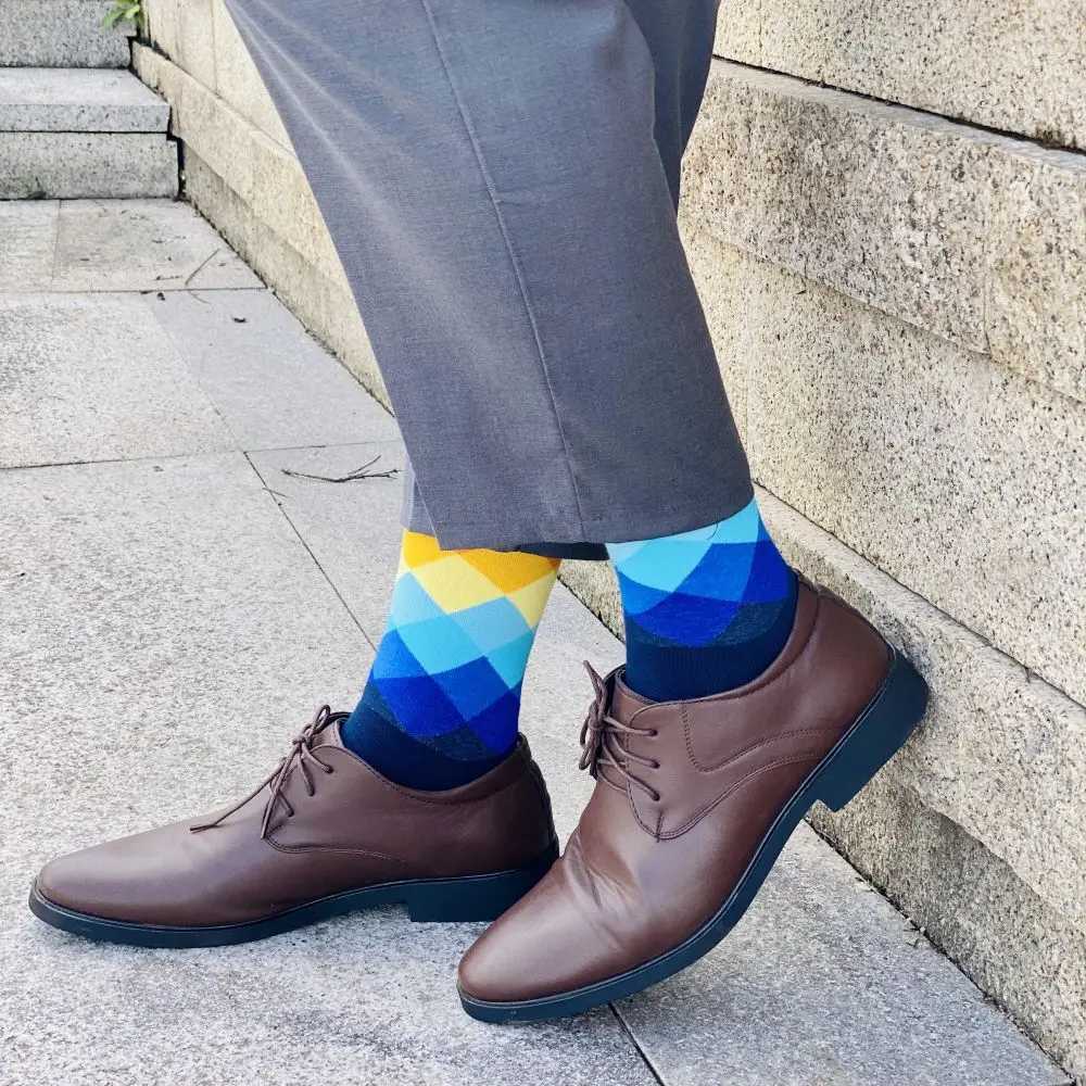 5 Pairs Mens Color Dress Casual Fashion Happy Socks Combed Cotton Autumn Winter Plus Size Socks Men Gifts W250217
