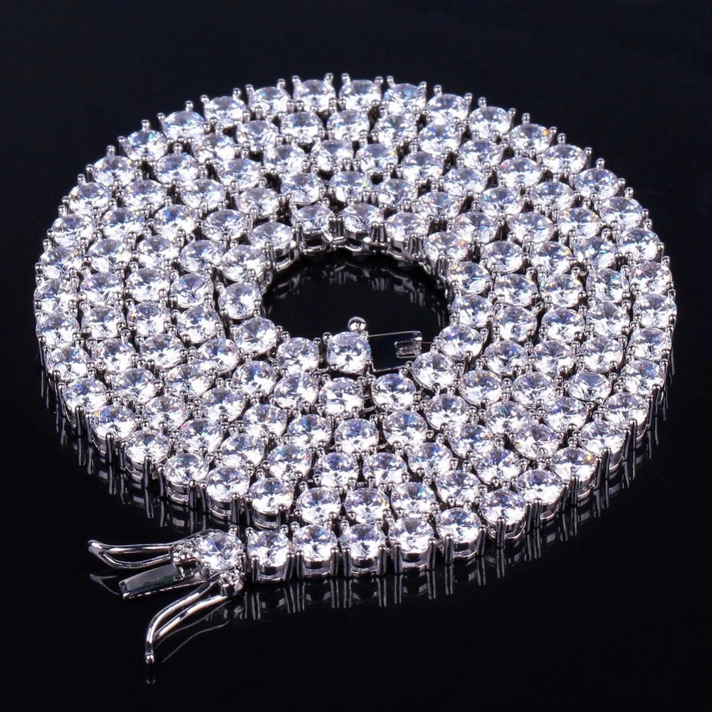 TOPGRILLZ 3mm-10mm Iced Out Bling Zircon 1 Row Tennis Chain Necklace Men Hip Hop Jewelry Gold Silver Color Charms 250214