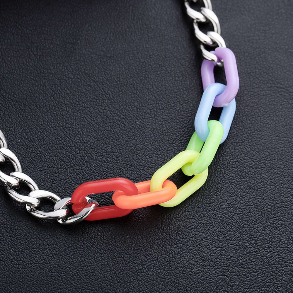 New acrylic titanium steel splicing rainbow necklace for hip-hop couples with personalized collarbone chain trendy accessories