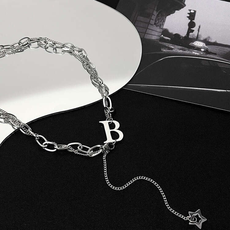 Cold style letter B pendant for men, hip-hop, niche fashion, personality, versatile collarbone chain, men's necklace