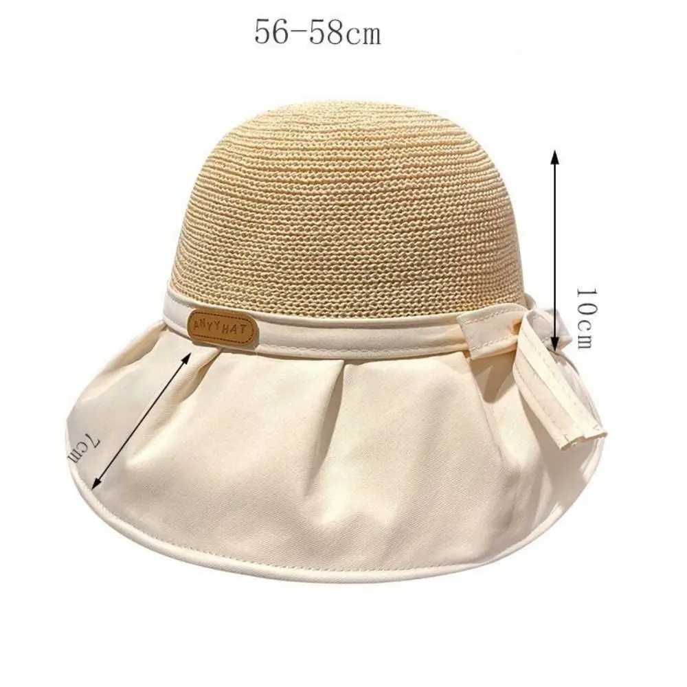 Summer womens bucket hat Versatile UV protection wide Brim beach sun hat bow Panama hat outdoor travel ponytail hat W250217