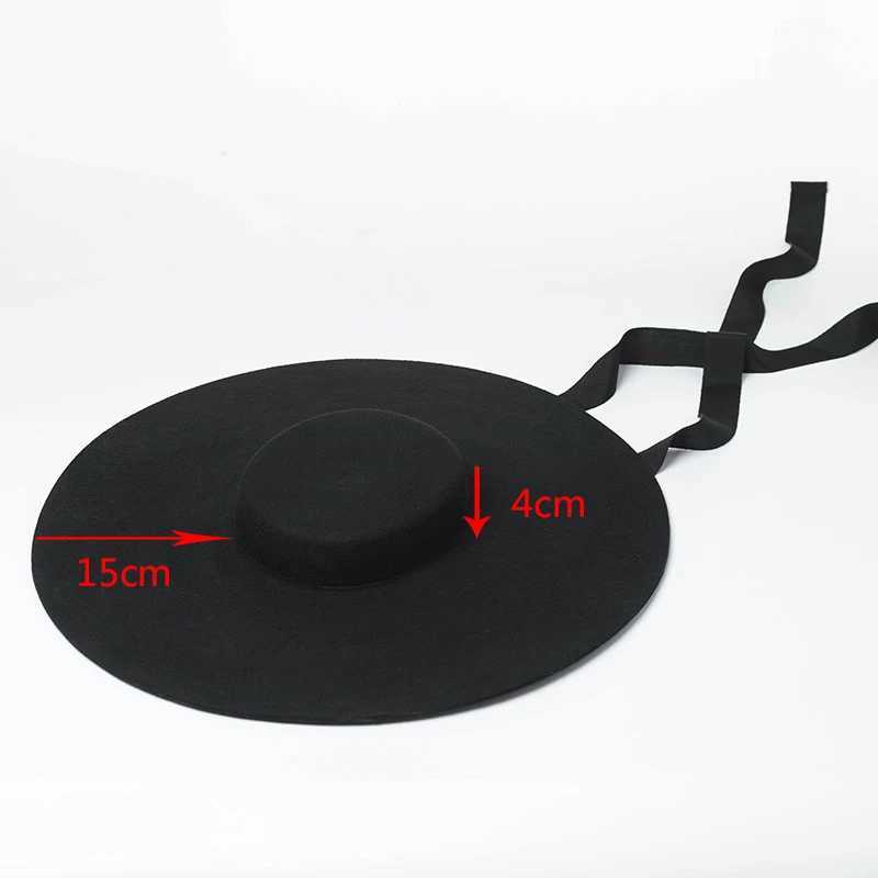 King Wheat Wide Big Brim Wool Flat Formal Black Women Fedora Stage Show Felt Cap Winter Bandage Lady Fashion Outdoor Top Hat W250217