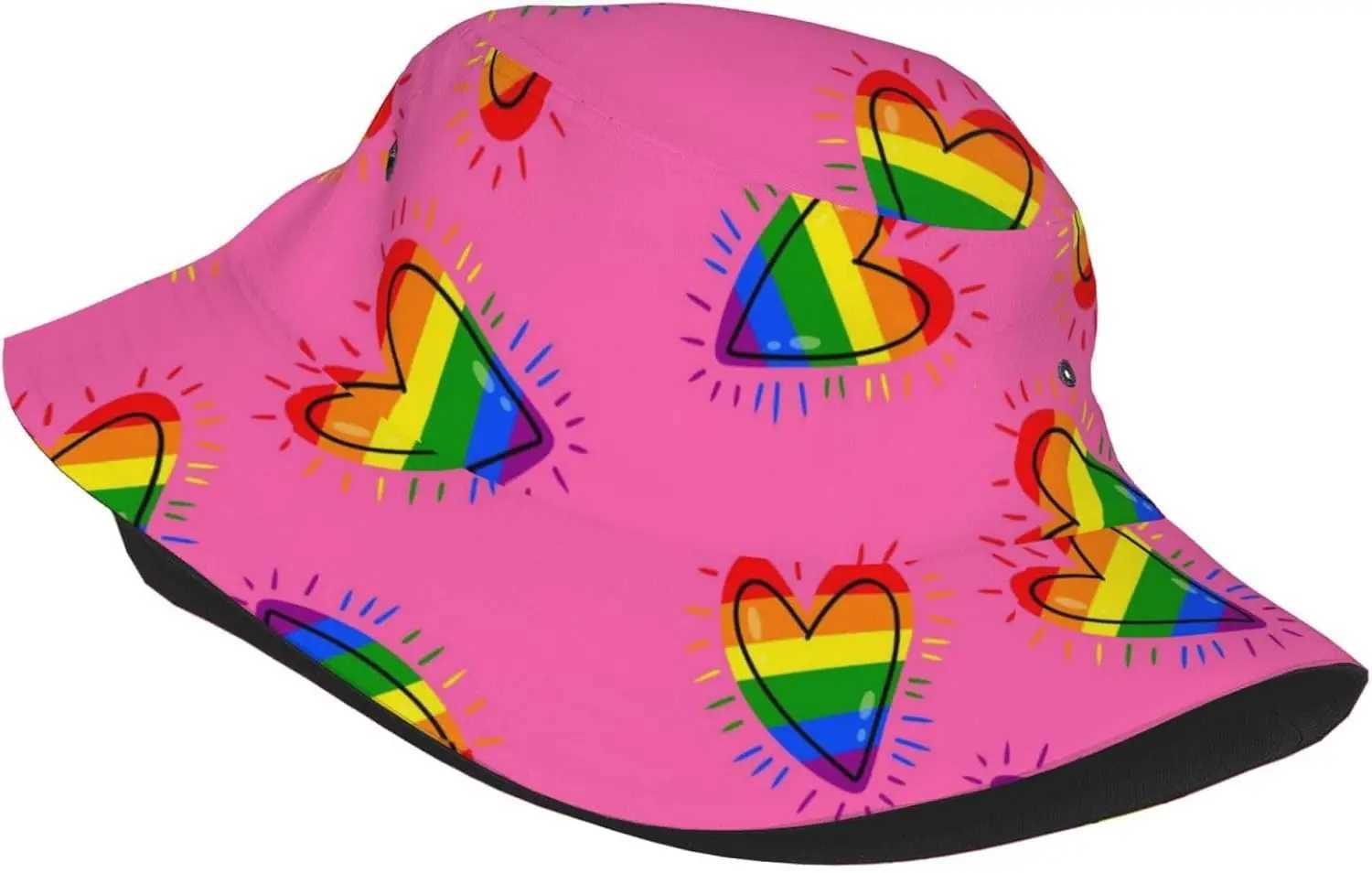Gay bisexual bisexual and bisexual proud womens bucket hat summer rainbow heart printed hat packaged sun hat womens outdoor hat W250217