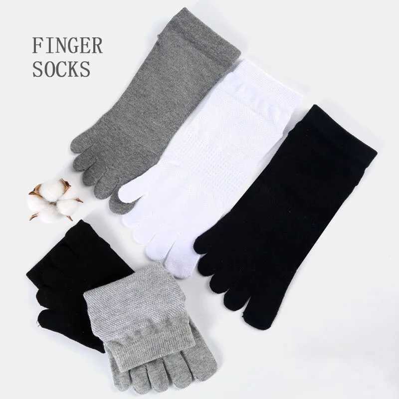 Solid Color Cotton Five Finger Socks for Men Grey Black Breathable Hollow Mesh Ankle Socks Spring Summer Casual Split Toe Socks W250217