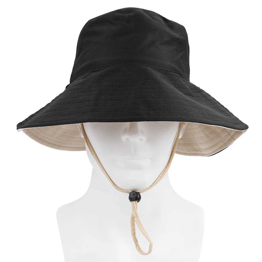 Double-sided Foldable Bucket Hat for Women Girls Summer Sun Hat Fisherman Visor Cap Anti-UV Wide Brim Sunscreen Hats Cotton Caps W250217