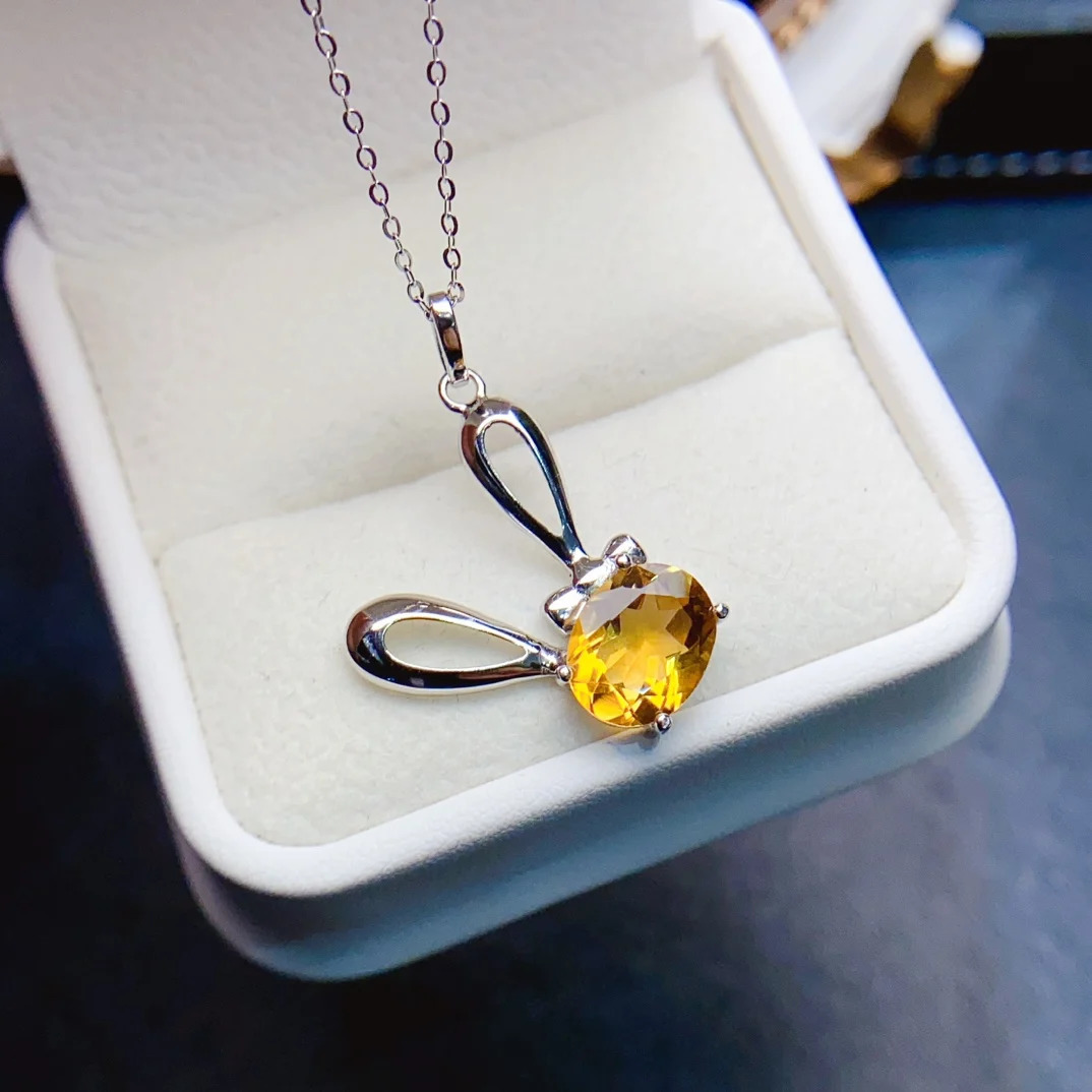 FS 8*10mmNatural Citrine Rabbit Pendant Necklace With Certificate S925 Solid Silver Fine Fashion Charm Jewelry for Women MeiBaPJ 250213