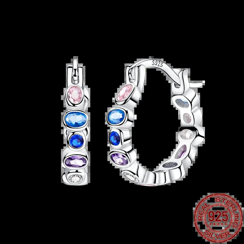 VAMO 925 Sterling Silver Women Earrings Blue Purple Geometry Ear Studs Colorful Zircon Earring For Anniversary Wedding Gift 250213