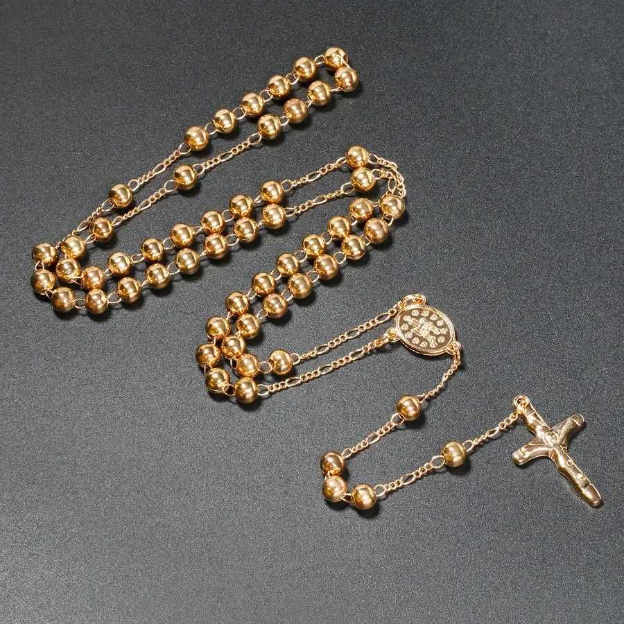 Pendant Necklaces Catholic Rosary Pendant Necklaces For Women 6MM Beads Chain Crucifix Cross Long Necklace Men Religious Prayer Jewelry J250217 208V1