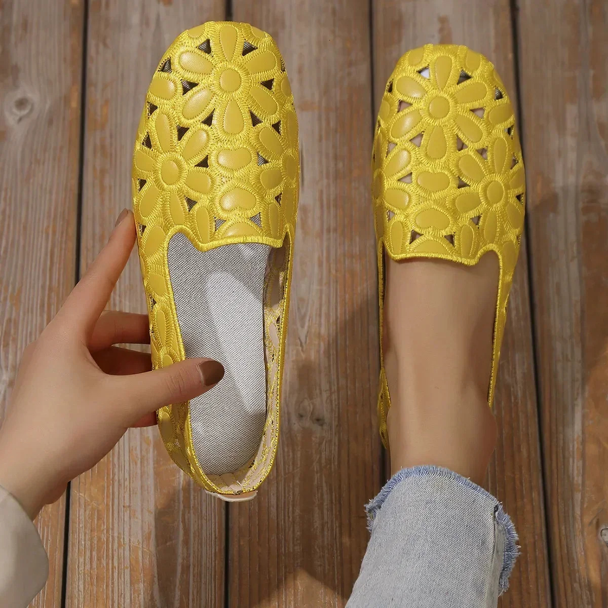 Women Flats Slip on Loafers Foldable Flats for Women Square Toe Single Shoes Hollow Out Fashion Party Casual Fashion Women Shoes 250214