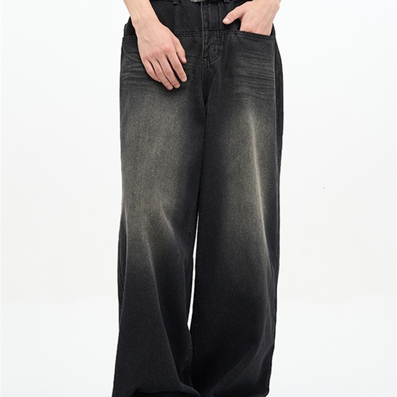 Male Classic America Hip Hop Rap Jeans Wide Leg Youth Men Straight Retro Loose Trousers Oversized Denim Pants 250113