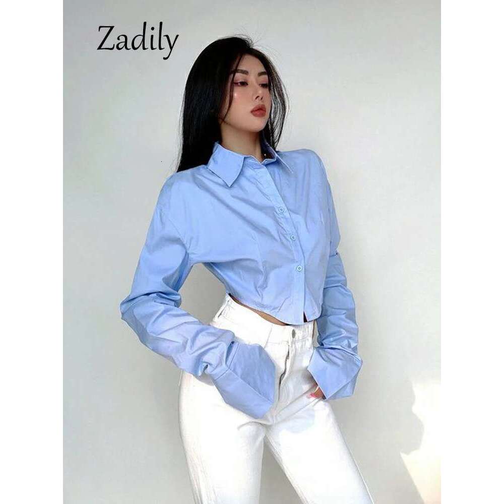 Zadily 2023 Spring Korean Style Long Sleeve White Shirt Women Sexy Button Ladies Crop Tops Blouse Street New In Female Clothing