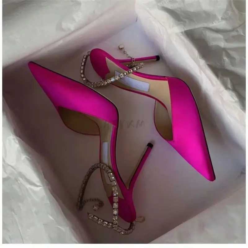 2023 Kmeioo Elegant Wedding Shoes Wan Ankle Strap Sandals Jewel Thin H Brideshoes Pointed Toe High H Slingback Pumps Y250211