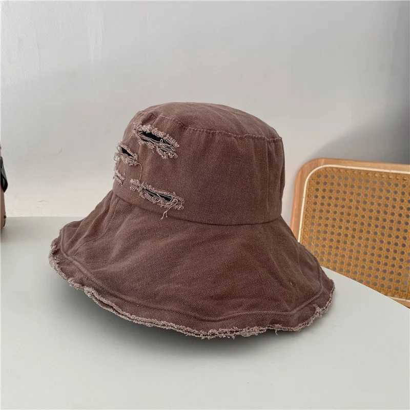 New Summer Autumn Tassel Washed Denim Bucket Hats Fashion for Women Wide Brim Foldable Panama Cap Outdoor Beach Fishermans Hat W250217