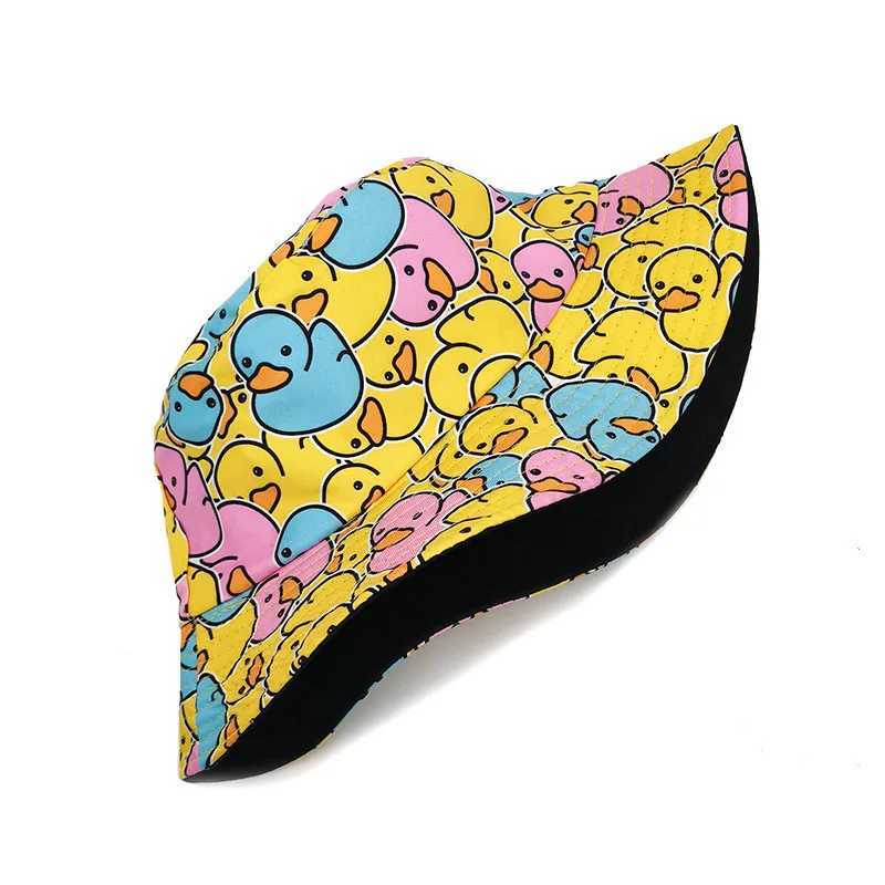 Bocca cartoon duck bucket hat cute printed fisherman hat mens and womens double-sided Panama hat 58cm summer outdoor sun hat W250217