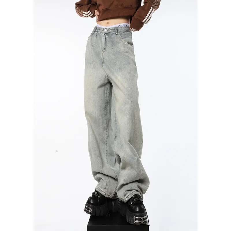 Blue Womens Jeans High Waist Vintage Straight Baggy Pants Streetwear American Style Fashion Female Wide Leg Denim Trouser