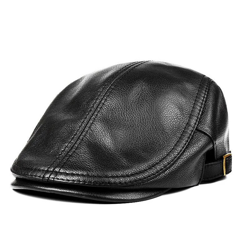 Hats Men Women Street Bonnet Genuine Leather Beret Male Thin Hats 55-61 cm Adjustable Forward Cap Leisure Duckbill Casquette 250213
