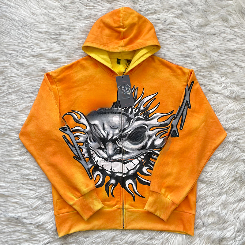 Print Zipper Hoodies Autumn Winter Men's Long Sleeve Hooded Fashion Casual Outfit Loose Fit Clothes