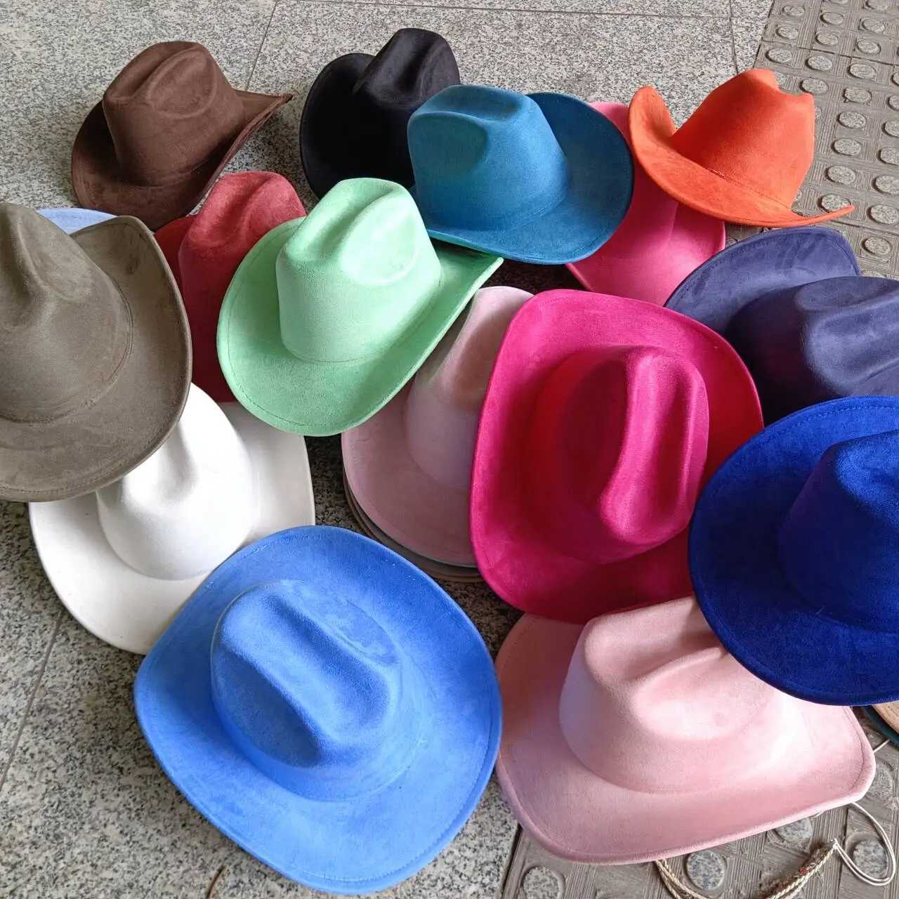Suede cowboy hat men and women curly brown western cowboy hat solid color classic hat wholesale cowboy hat W250217