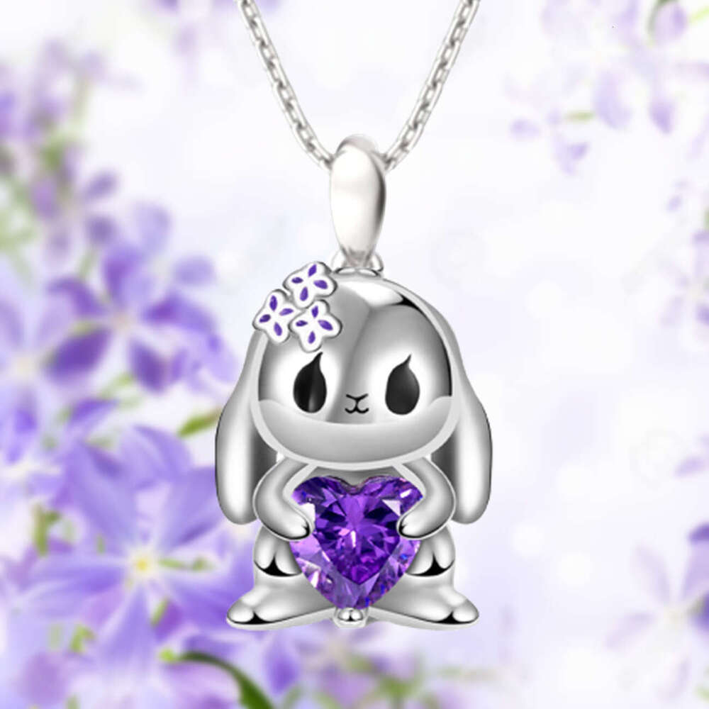 Hot selg Cute Amethyst Rabbit Pendant Necklace Exquisite Fashion Animal Jewelry Girl Birthday Gift