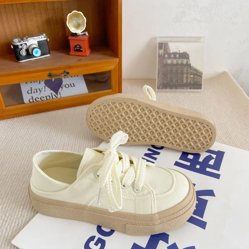 Spring and Summer New Two Wear Canvas Women All Match Thick Bottom Sneakers Casual Lace Up Tennis Walking Vulcanize Shoes zhanyishengli