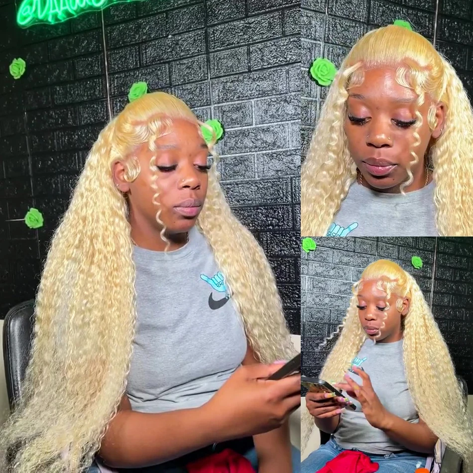 40 Inch 613 Honey Blonde Color Curly Human Hair Deep Wave 13X4 13X6 Hd Lace Frontal Wigs Brazilian Wig For Women 250 Density
