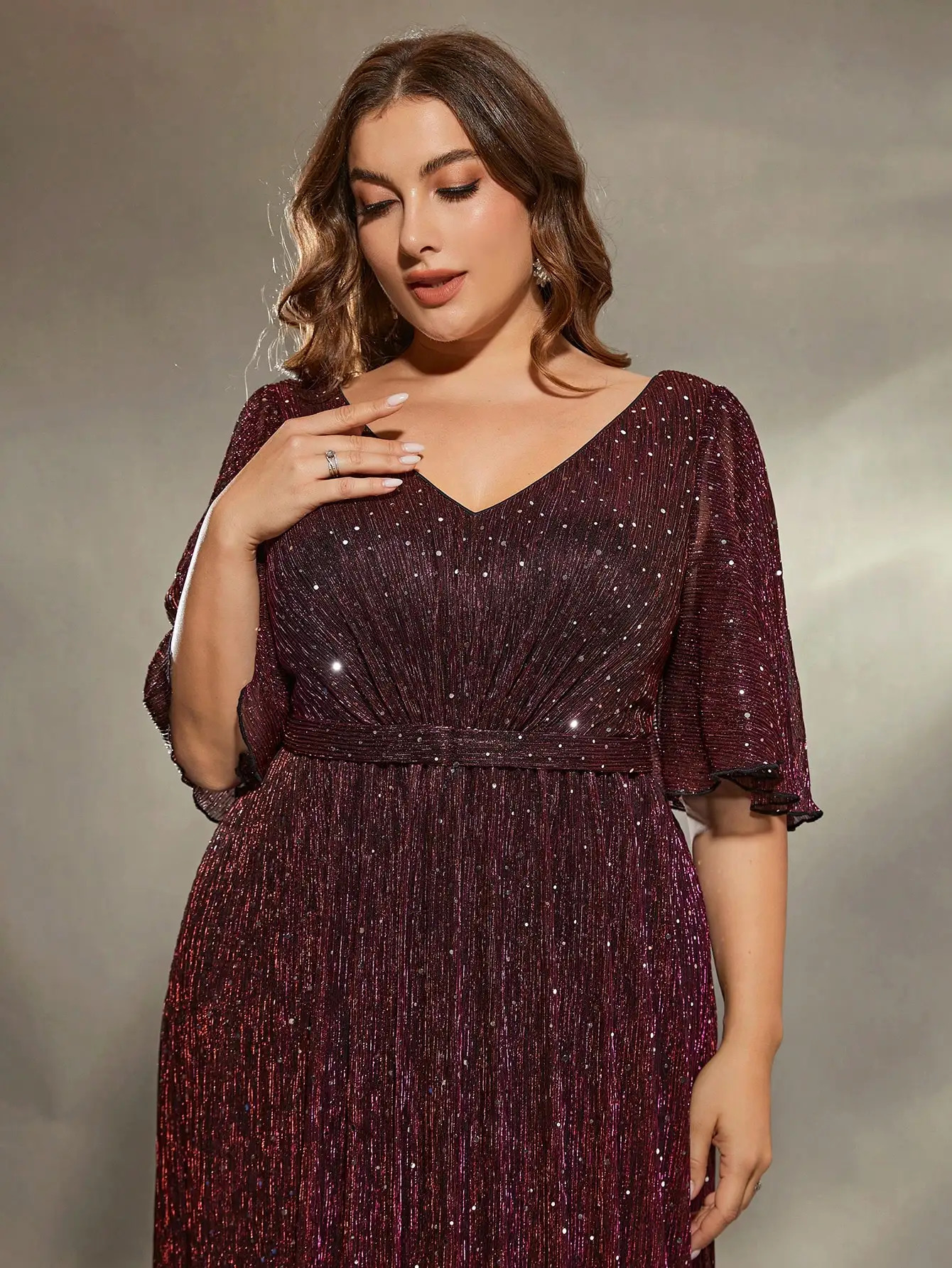 Mgiacy plus size Heart collar flared sleeves bust pleated slide silk development A full skirt Evening gown ball dress 250214