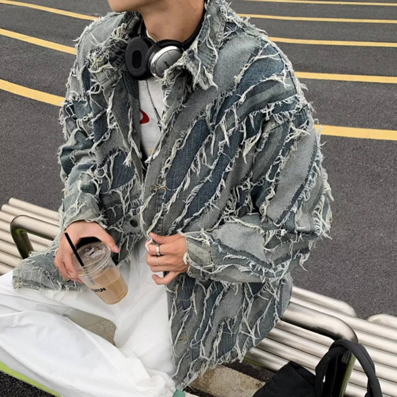 FEWQ Men Denim Jacket Spring Autumn American Trendy Loose Niche High Street Contrast Color Male Tops 24E 250210