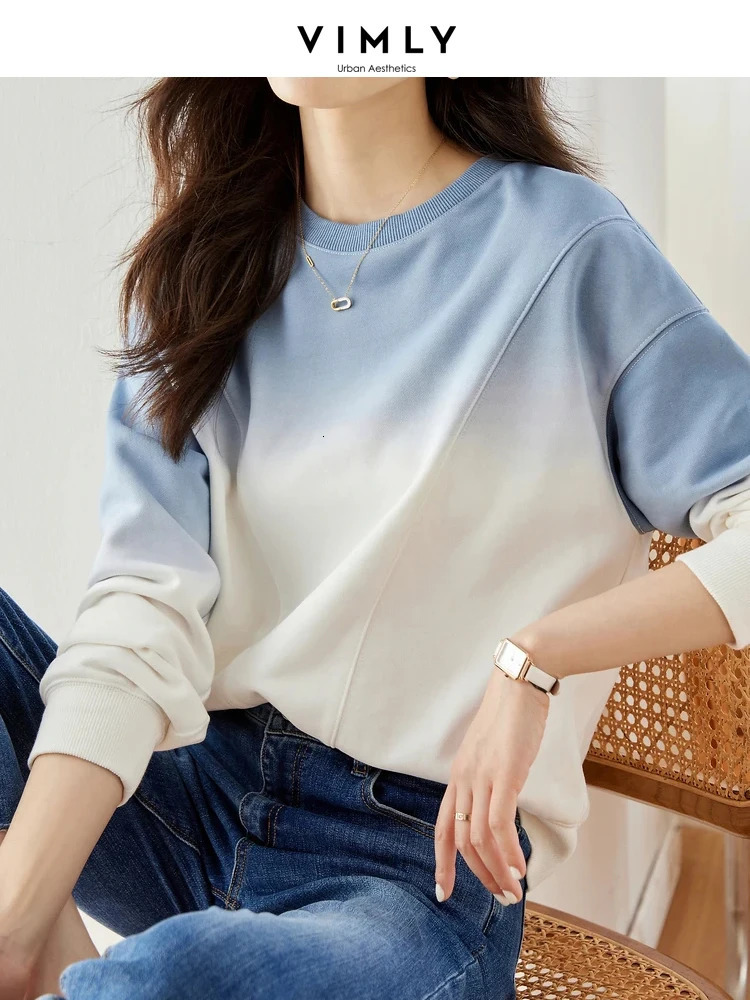 VIMLY Loose Gradient Sweatshirts for Women Autumn Fashion Casual Round Neck Pullovers Long Sleeve Tops Female Clothes M2967 250213
