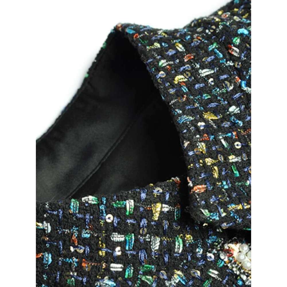 Women's Tweed 2 Pcs Set Stand Up Collar Bow Slim Top Jacket Split Skirts Sets 2025 Spring New Female Clothing