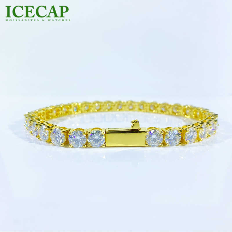 18k Gold 6mm D VVS Moissanite Tennis Chain Solid Silver Hiphop Diamond Tennis bracelet Pass Diamond Tester Fine Jewelry