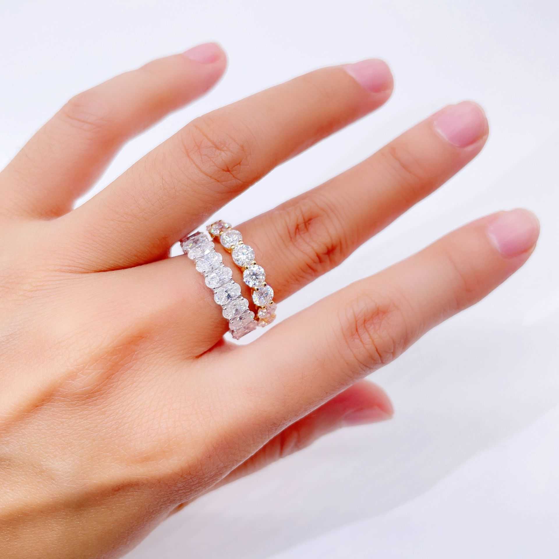 Mousan Stone Ring S925 Silver Plated Platinum Round Dan shaped 30 minute Row Ring New Ins Ring