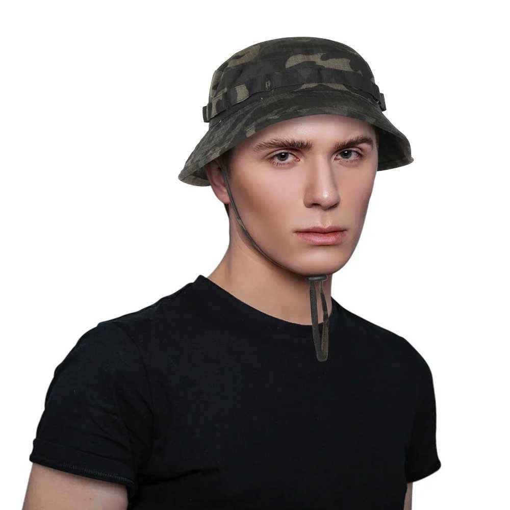Mens Boonie Hat Camouflage Breathable Bucket Hat Outdoor Tactical Hunting Fishing Sports Sunscreen Panama Nepal Hat Summer W250217