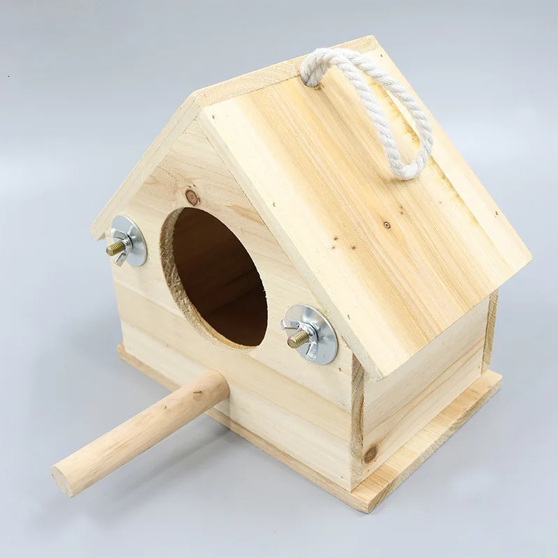 Solid wood triangular wooden house parrot breeding box/nest box/nest/birdcage/breeding box sending sawdust/standing pole 250206