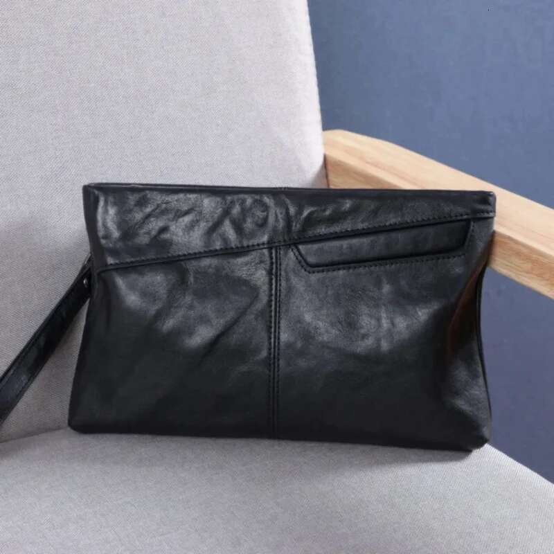 SENOFAN Men's Clutch Bags Cow Genuine Leather Vintage Big Soft Hand For Male Long Wallets Envelope Bag Phone Pocket Black