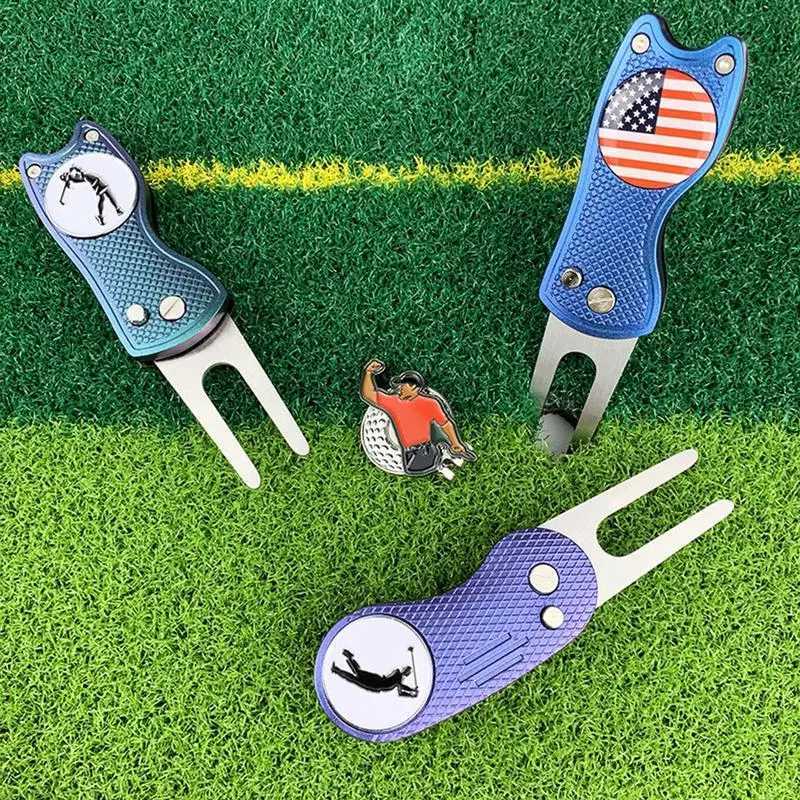 Golf Green Fork Golf Course Fork Divot Repair Tool Placing Green Fork Golf Accessories Golf Mark Locator with Hat ClipW250215