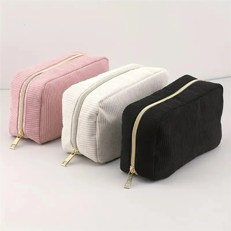 Women Cosmetic Bag Corduroy Solid Color Makeup Pouch Travel Portable Wash Toiletry Storage Organizer Purse 250213