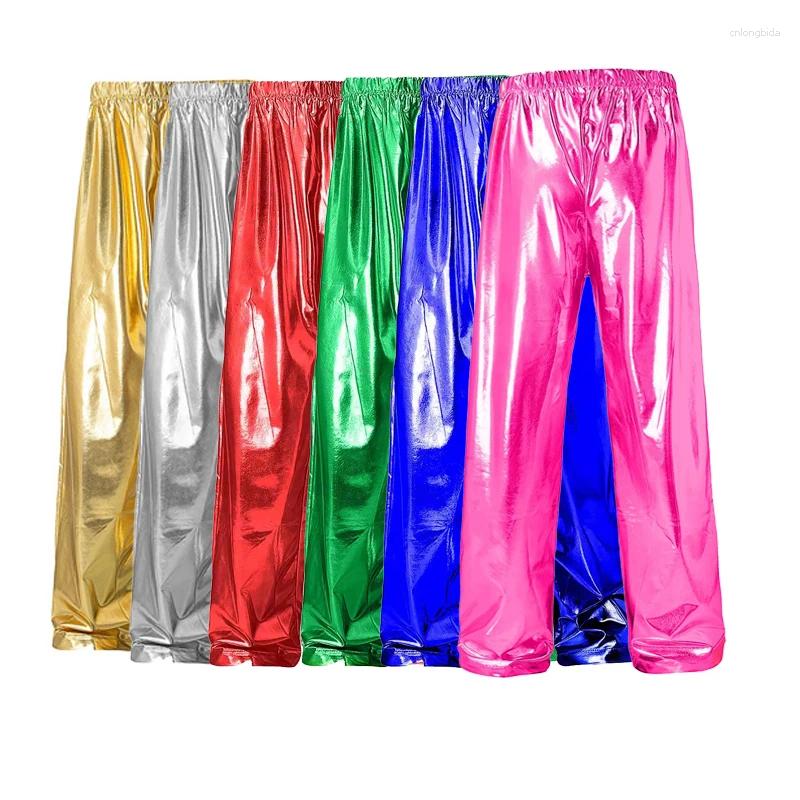 Mens Metallic Pants Gold/Sier - Stylish Stage Performance Party Casual Fashion Sports Trousers