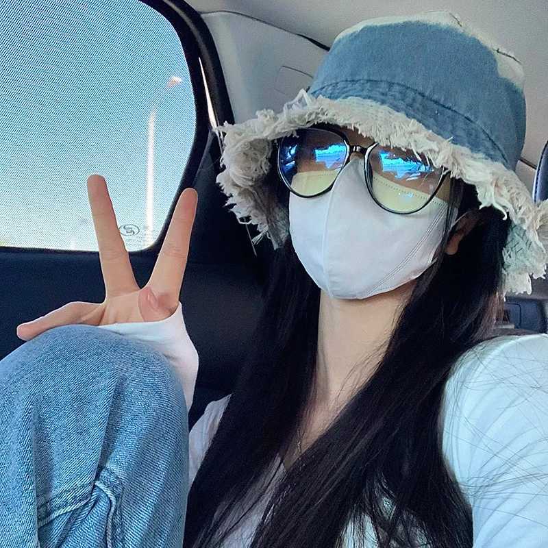 Womens Gradient Denim Fisherman Hat All-season Wide Brim Sun Hat Japanese Big Head Circumference Sun Hat W250217