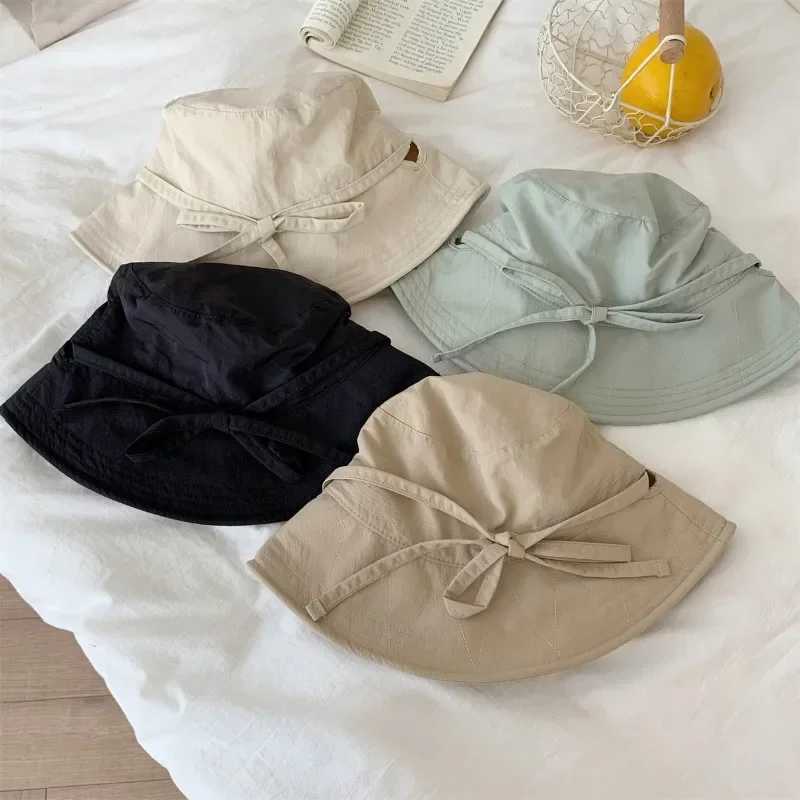 Korean Ins Lace-up Fisherman Hat Women Ins Blogger Lightweight Windbreak Rope Sunshade Basin Hat Sun Bucket Hat W250217