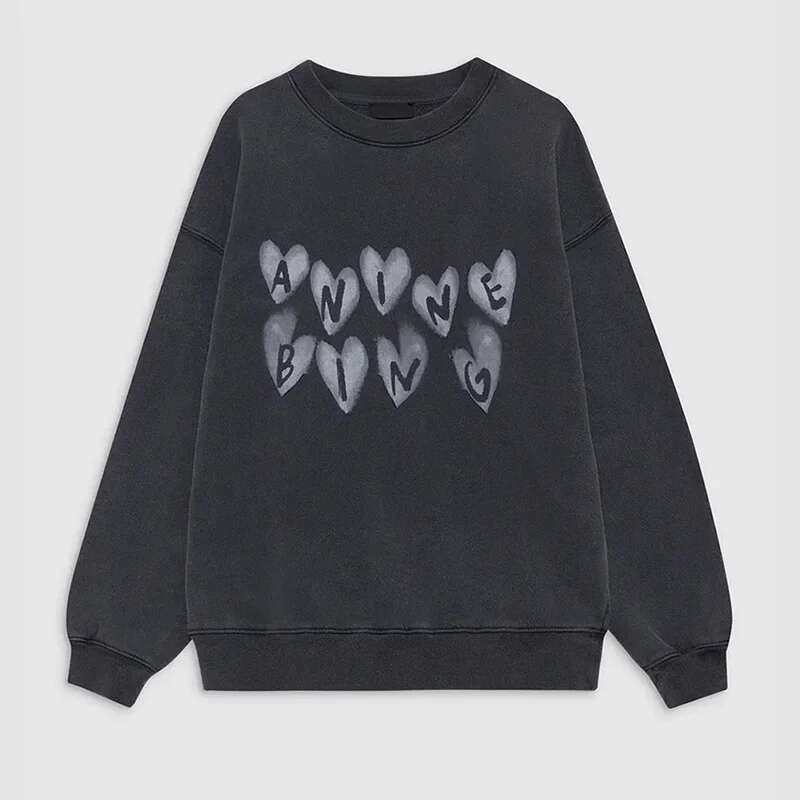 24 Winter New North American Niche AB Love Letter Printing Washing Water Frying Color Old Black and Gray Women's Sweater