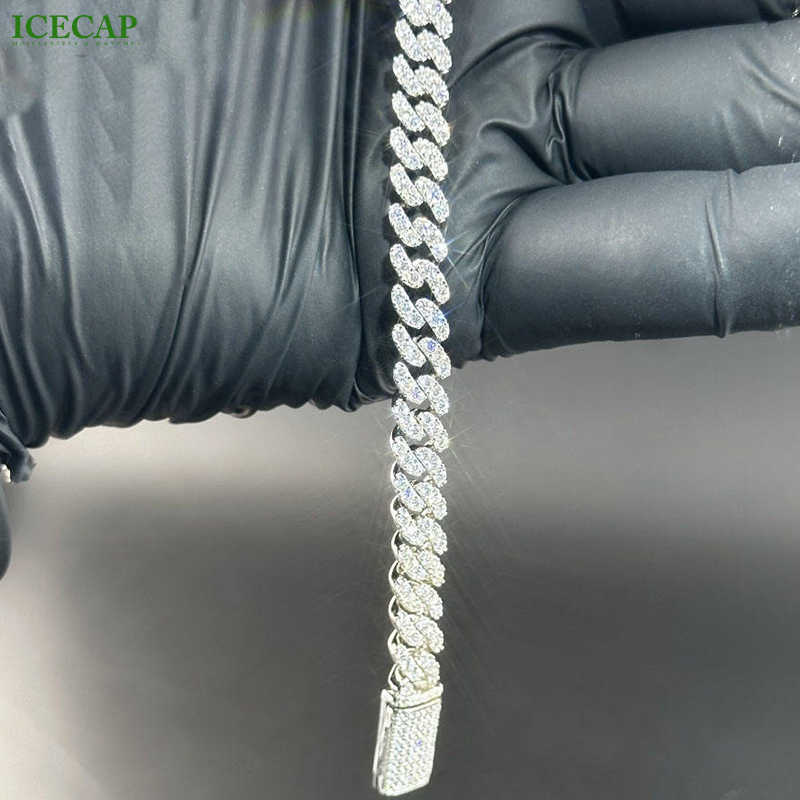 Lcecap Jewelry Bracelet Necklace 10mm Width Moissanite Diamond Cuban Link Chain With 925 Silver Bracelet