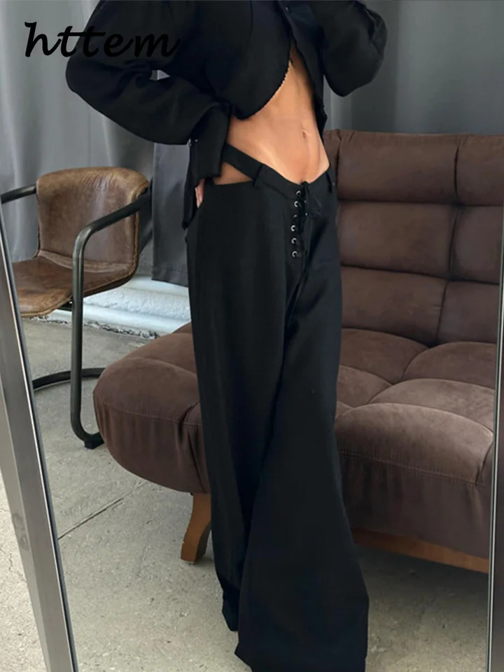 Street Crop Shirts Pants Sets Women Lapel Single-breasted Blouses Low Waist Bandage Trousers 2025 Spring Lady Chic Casual Suits 250210