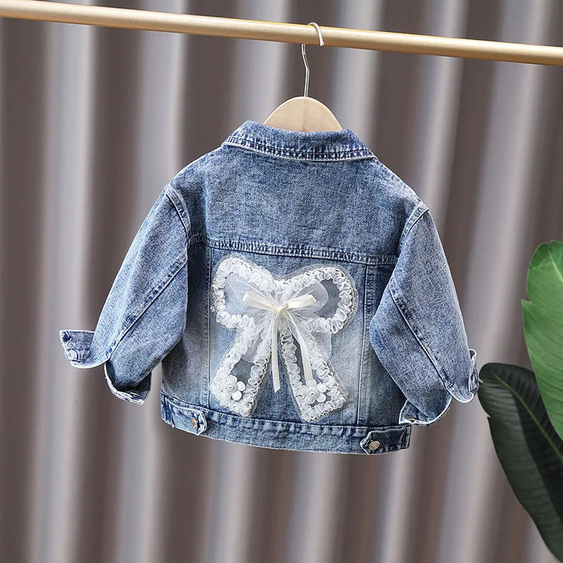 2-12-year-old girls denim jacket fashion baby Jean Coats s childrens jacket with cute rabbit lace bow for girls 250214